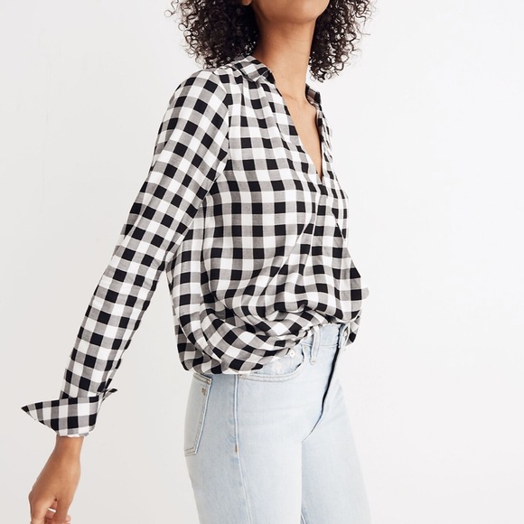 Madewell wrap front shirt in Buffalo check black white size viscose small j8069 - Picture 4 of 14